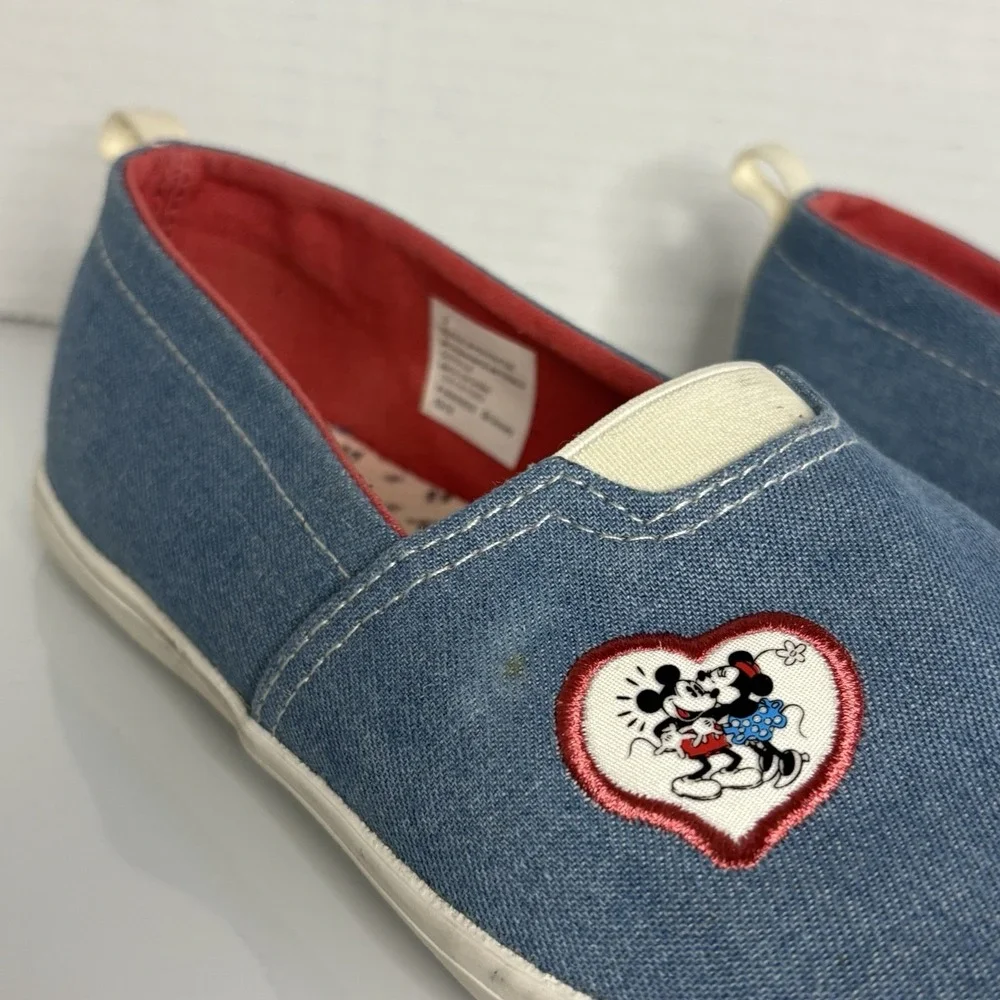 Disney Shoes Youth 5 Girls Mickey Mouse Comfort Slip On Loafer Blue Canvas